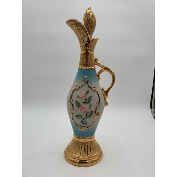 Vintage Jim Beam Gold & Blue Floral Decanter 18" 1963 Porcelain Collectible - Picture 1 of 13